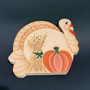 vintage Americana hand painted wooden‎ cookie jar lids/decor turkey fall pumpkin